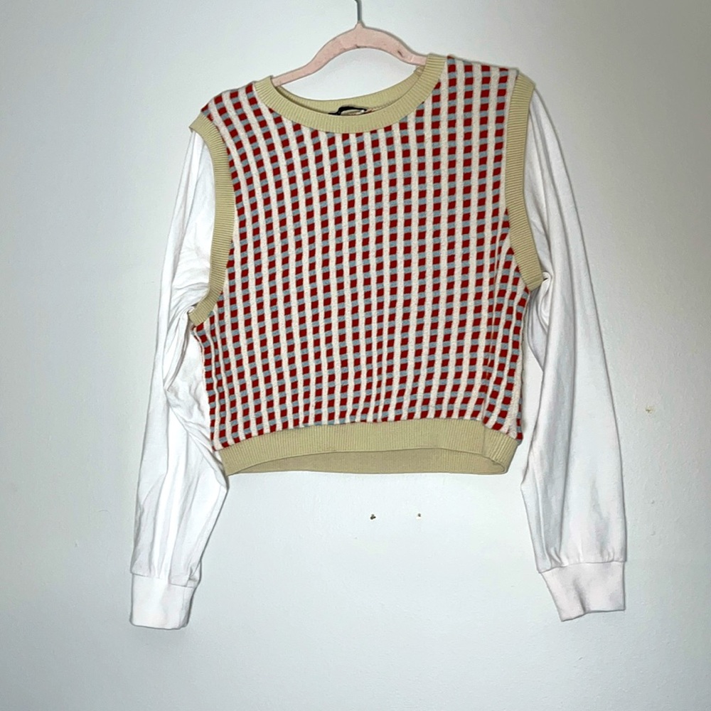 Zara Combination Sweater Vest with Attached Long Sleeves Large